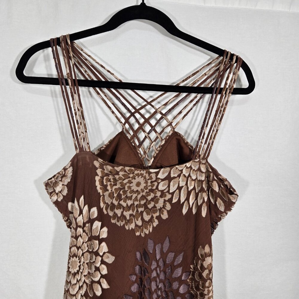 Vintage S.L.Fashions Y2K Steampunk Whimsigoth BROWN Babydoll Midi Dress Size 12. - Picture 7 of 17
